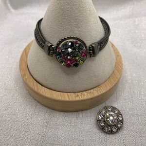 💗BLING - Bronze Ginger Snaps & Co. Snap Button Charm Bracelet with 2 Charms